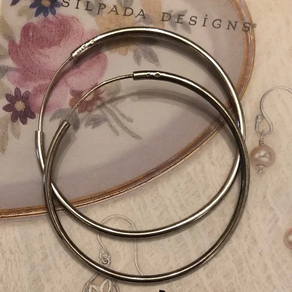 Rare Vintage Silpada Sterling Silver Flexible Endless Hoop Earrings P0696 - Picture 3 of 11